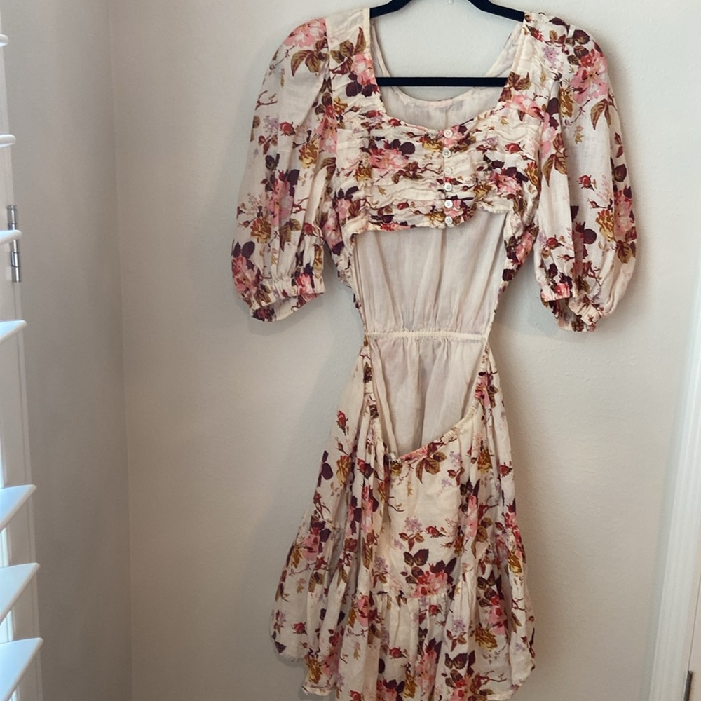 Sea New York Esme Floral pleated Puff Sleeve Open Back Mini Dress - Picture 5 of 7